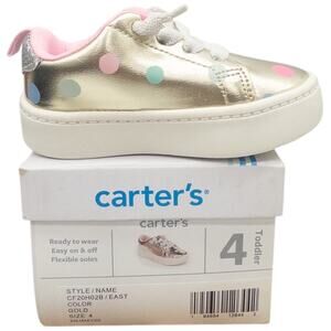 Carter's Sneakers Toddler Girls 4 Metallic Gold Silver Glitter Pink Polka Dots